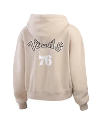 Wear by Erin Andrews Women's Cream Philadelphia 76ers Plus Tonal Felt Patch Full-Zip Hoodie