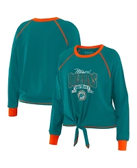 Wear by Erin Andrews Women's Aqua/Orange Miami Dolphins Tie-Front Long Sleeve Top