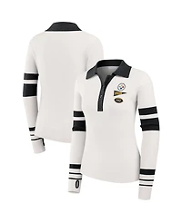 Wear by Erin Andrews Women's White Pittsburgh Steelers Ribbed Henley Polo Sweater