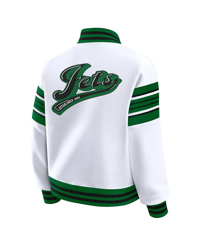 Wear by Erin Andrews Women's White New York Jets Full-Snap Fleece Sweatshirt Jacket