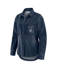 Wear by Erin Andrews Women's Denim New York Yankees Washed Oversized Full-Snap Shacket