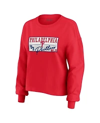 Wear by Erin Andrews Women's 2-Piece Red Philadelphia Phillies Heavy Rugby Jersey Cropped Long Sleeve T-Shirt & Shorts Lounge Set