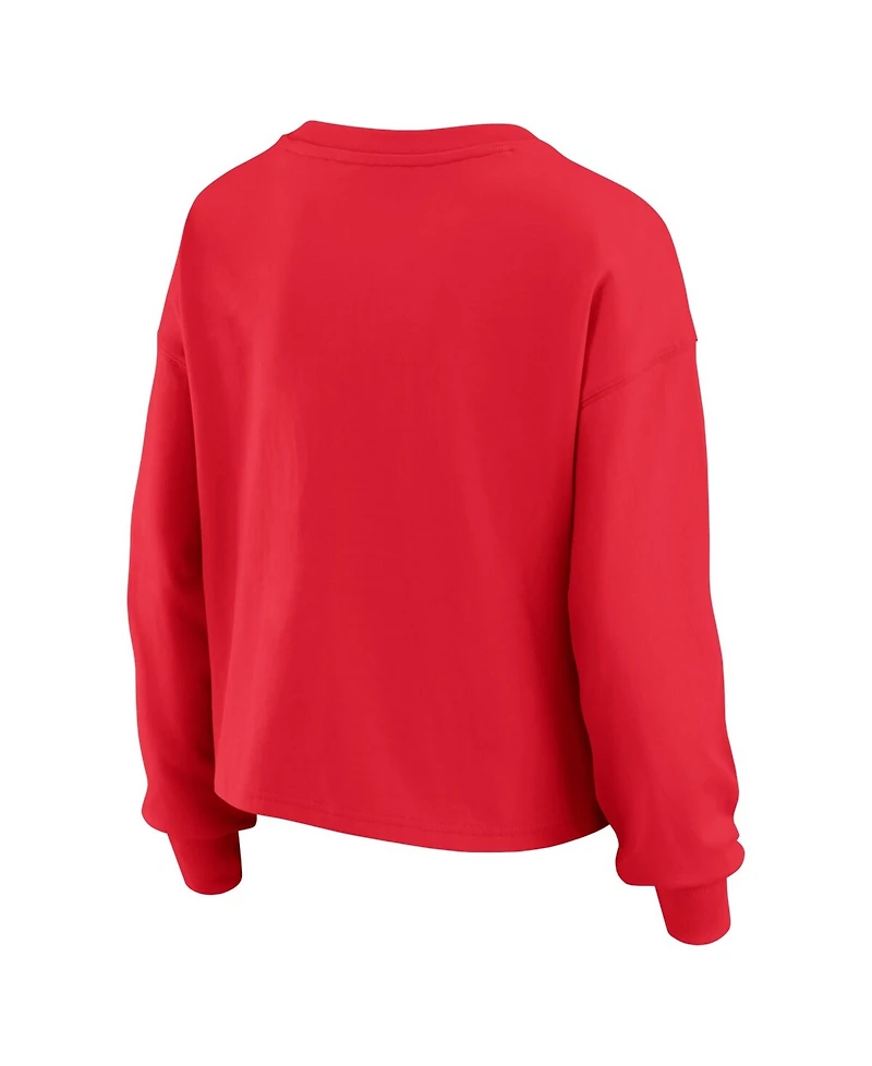 Wear by Erin Andrews Women's 2-Piece Red St. Louis Cardinals Heavy Rugby Jersey Cropped Long Sleeve T-Shirt & Shorts Lounge Set