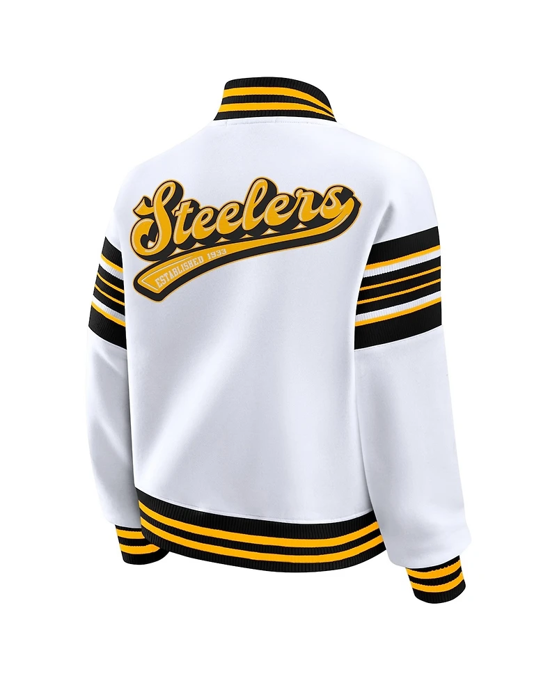 Wear by Erin Andrews Women's White Pittsburgh Steelers Plus Full-Snap Fleece Sweatshirt Jacket