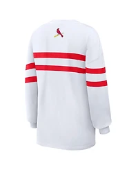 Wear by Erin Andrews Women's White St. Louis Cardinals Oversized Long Sleeve Striped T-Shirt