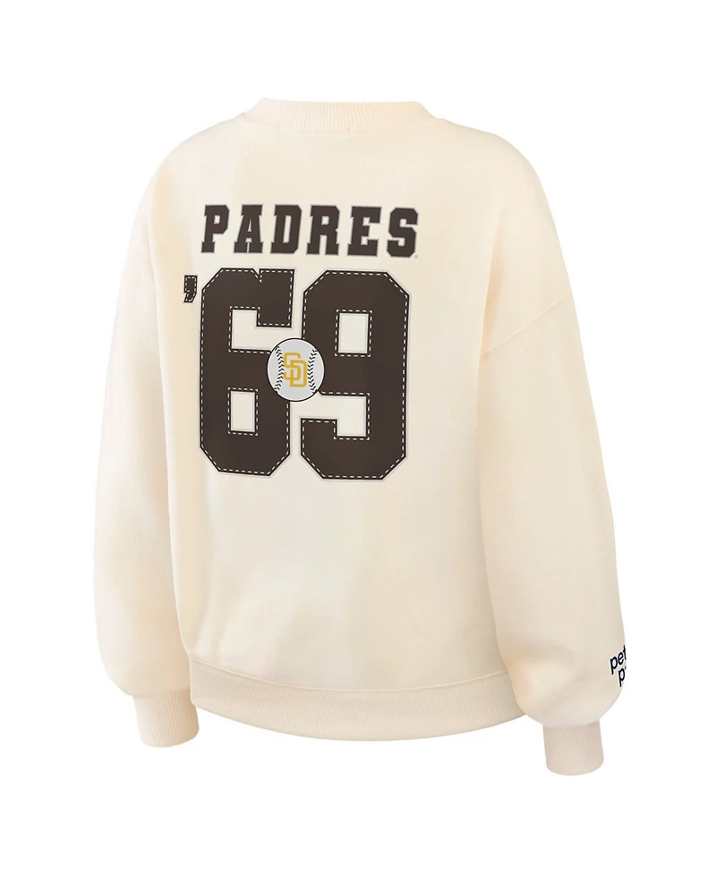 Wear by Erin Andrews Women's Cream San Diego Padres Heavyweight Crew Neck Sweatshirt