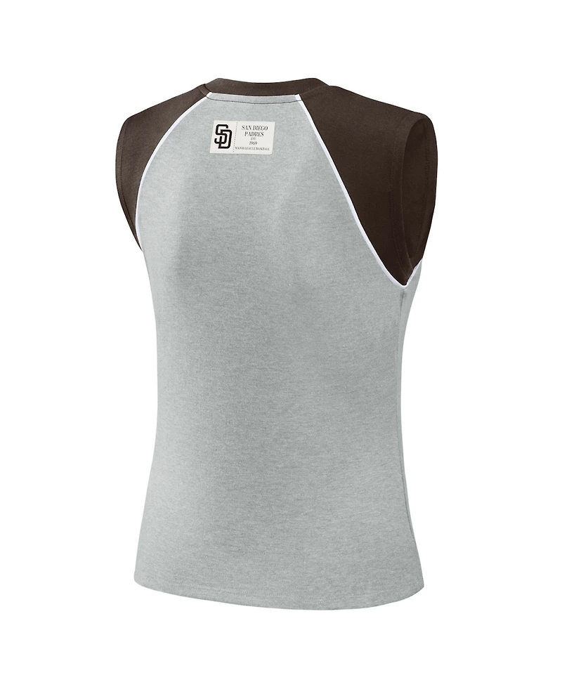 Wear by Erin Andrews Women's Heather Gray San Diego Padres Cropped Raglan Tank Top