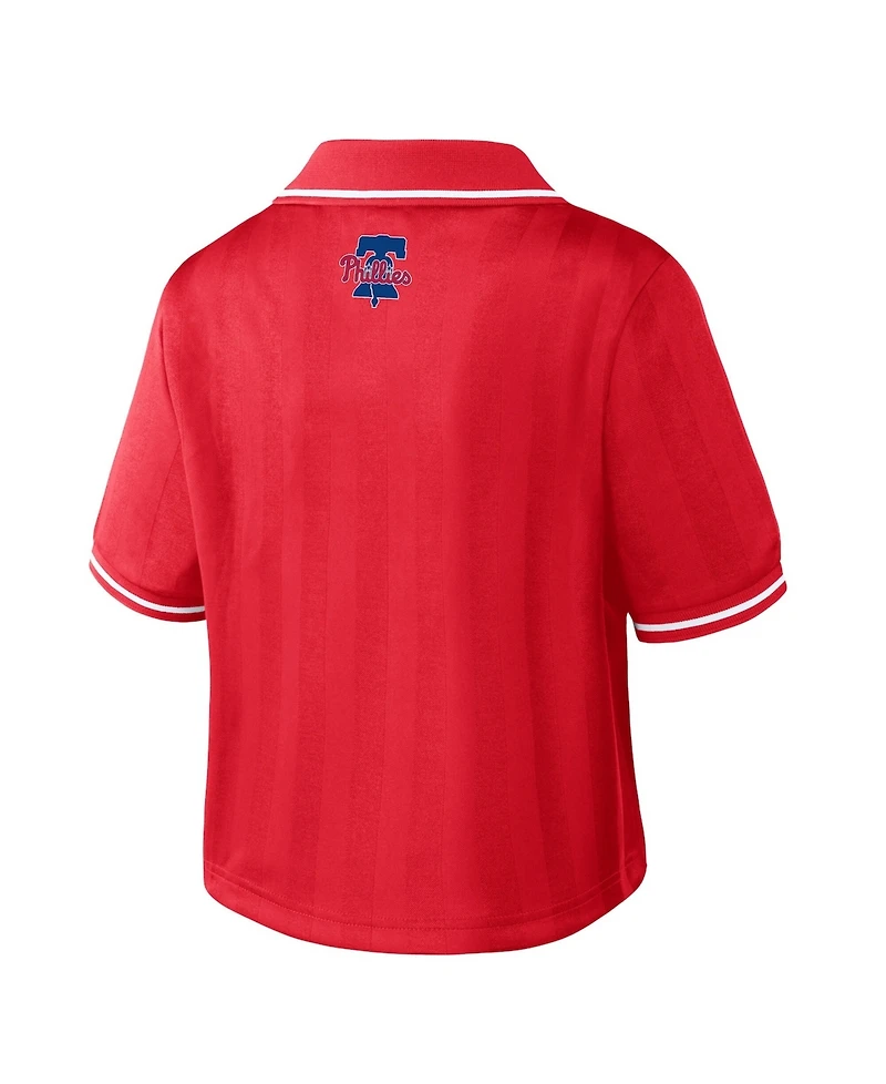 Wear by Erin Andrews Women's Red Philadelphia Phillies Cropped V-Neck Polo Shirt
