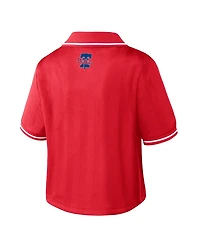 Wear by Erin Andrews Women's Red Philadelphia Phillies Cropped V-Neck Polo Shirt