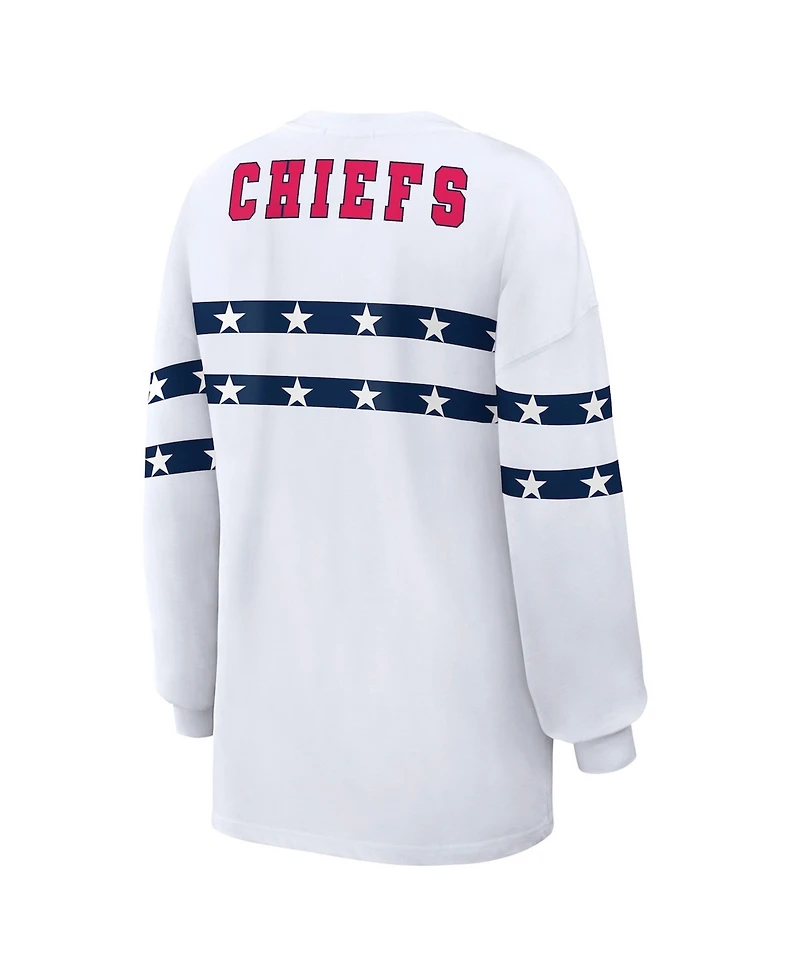 Wear by Erin Andrews Women's White Kansas City Chiefs Americana Stripe Long Sleeve T-Shirt