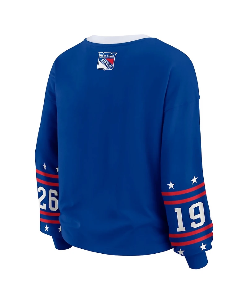 Wear by Erin Andrews Women's Blue New York Rangers Long-Sleeve Sport T-Shirt