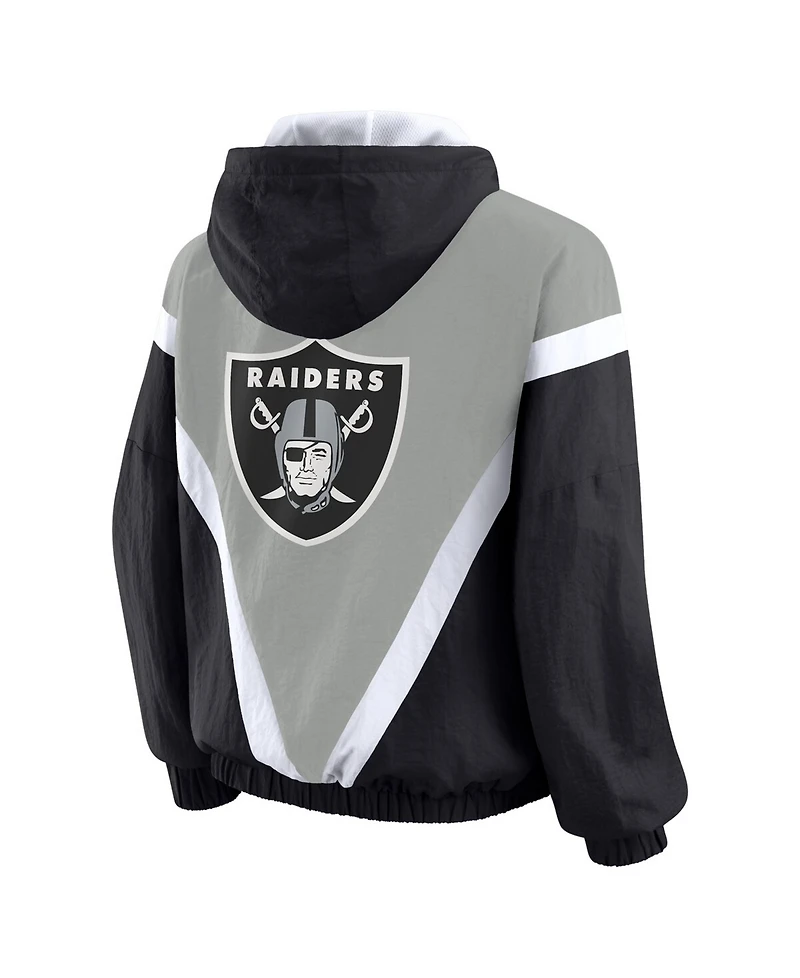 Wear by Erin Andrews Women's Black/Gray Las Vegas Raiders Plus Retro Crinkle Full-Zip Hoodie Windbreaker Jacket
