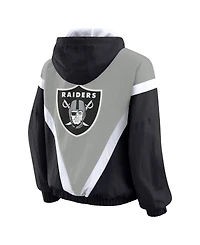 Wear by Erin Andrews Women's Black/Gray Las Vegas Raiders Plus Retro Crinkle Full-Zip Hoodie Windbreaker Jacket