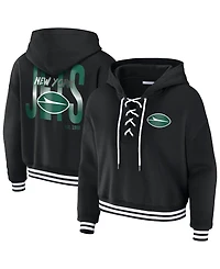 Wear by Erin Andrews Women's Black New York Jets Lace-Up Fleece Hoodie