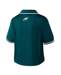 Wear by Erin Andrews Women's Midnight Green Philadelphia Eagles Cropped Jersey Polo Shirt