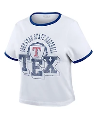 Wear by Erin Andrews Women's White Texas Rangers Ringer Baby T-Shirt