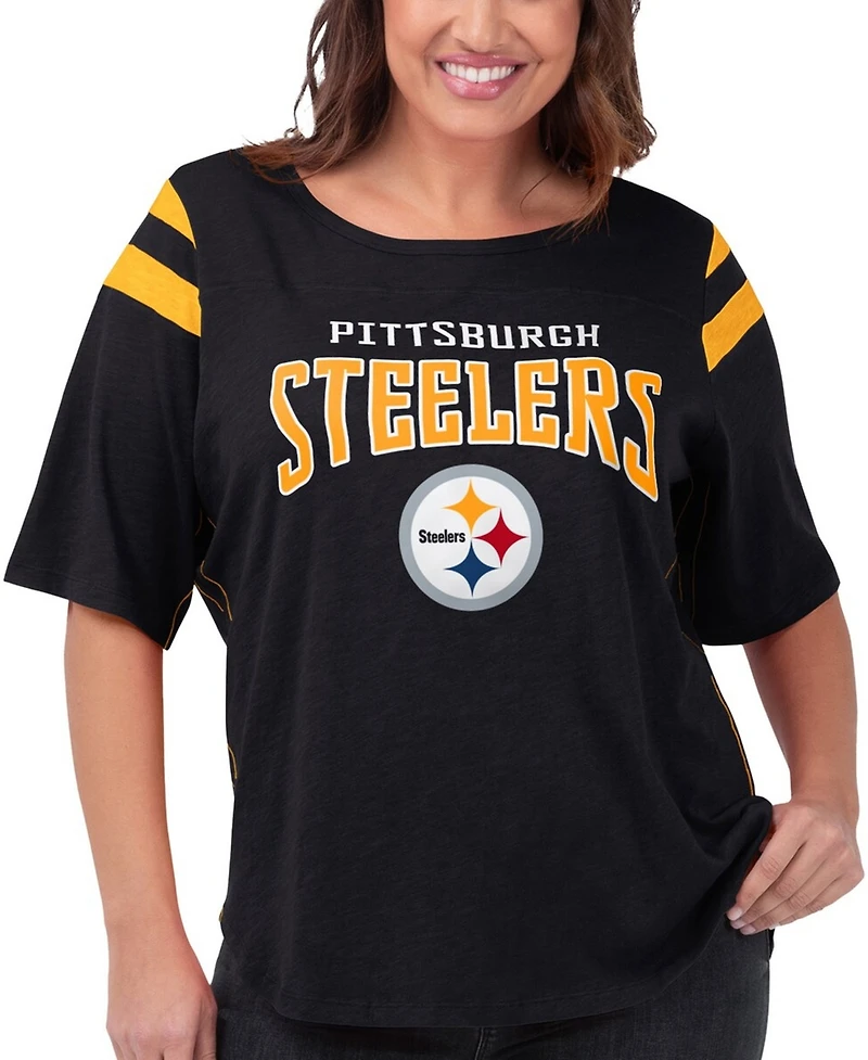 G-iii 4Her by Carl Banks Women's Black Pittsburgh Steelers Plus Size Linebacker T-Shirt