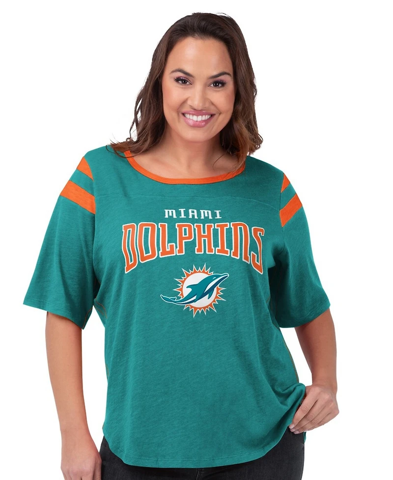 G-iii 4Her by Carl Banks Women's Aqua Miami Dolphins Plus Linebacker T-Shirt
