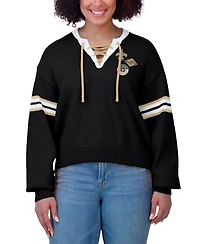 Wear by Erin Andrews Women's Black New Orleans Saints Lace-Up Pullover Sweatshirt
