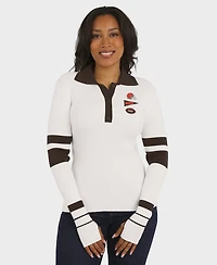 Wear by Erin Andrews Women's White Cleveland Browns Ribbed Henley Polo Sweater