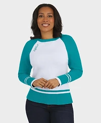 Wear by Erin Andrews Women's White/Aqua Miami Dolphins Color block Raglan Sweater