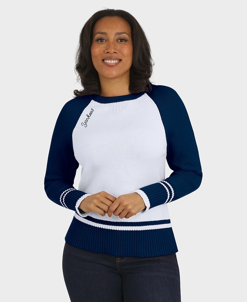 Wear by Erin Andrews Women's White New York Yankees Colorblock Raglan Sweater