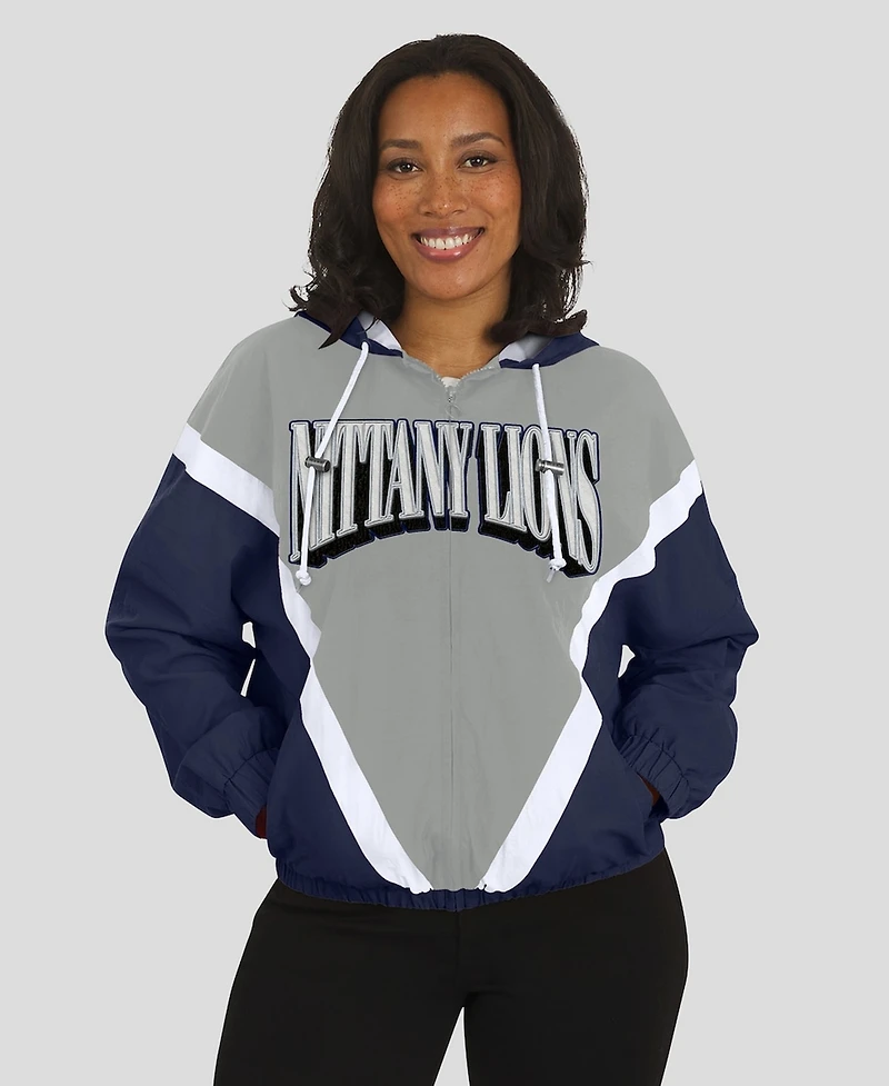 Wear by Erin Andrews Women's Navy/Gray Penn State Nittany Lions Color block Full-Zip Hoodie Windbreaker Jacket