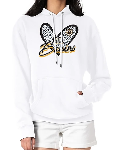 G-iii 4Her by Carl Banks Women's White Boston Bruins Animal Print Heart Fleece Pullover Hoodie