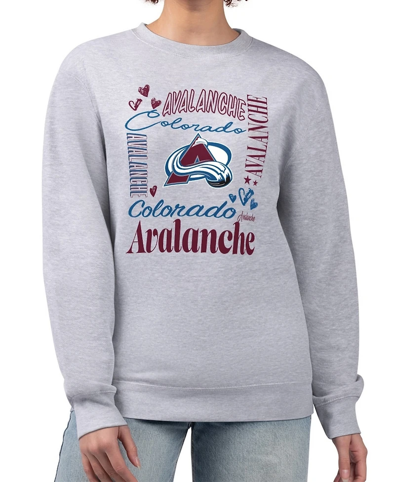 G-iii 4Her by Carl Banks Women's Heather Gray Colorado Avalanche Collage Graphic Fleece Long Sleeve Pullover Sweatshirt
