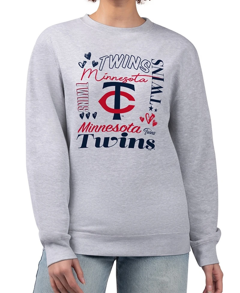 G-iii 4Her by Carl Banks Women's Heather Gray Minnesota Twins Collage Team Graphic Fleece Pullover Sweatshirt