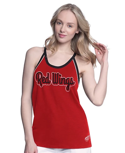 G-iii 4Her by Carl Banks Women's Red Detroit Wings Curveball Racerback Scoop Neck Slub Tank Top