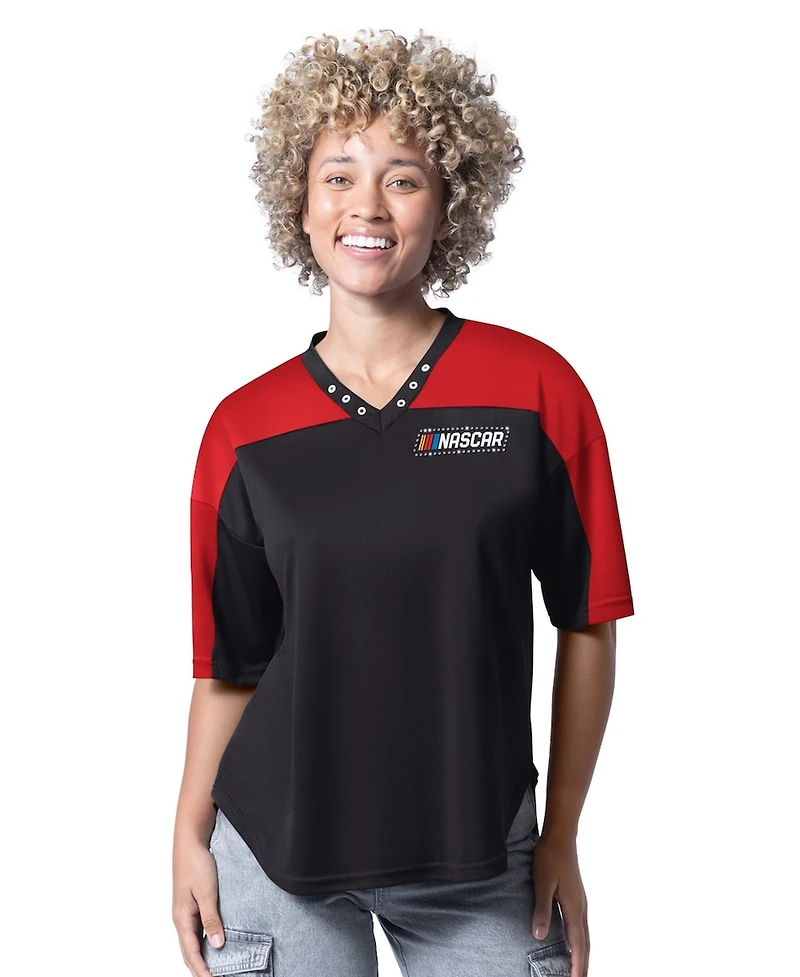 G-iii 4Her by Carl Banks Women's Black Nascar Merchandise Key Plan Ii V-Neck Rhinestone T-Shirt