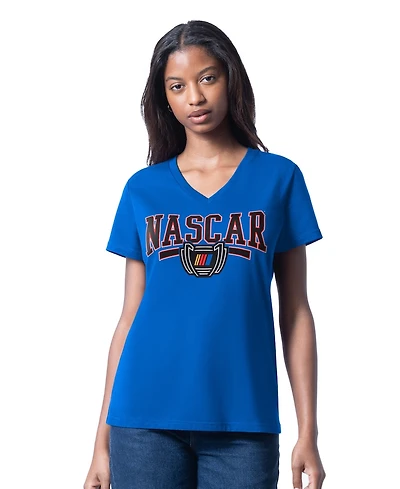 G-iii 4Her by Carl Banks Women's Blue Nascar Cheer Dance V-Neck T-Shirt