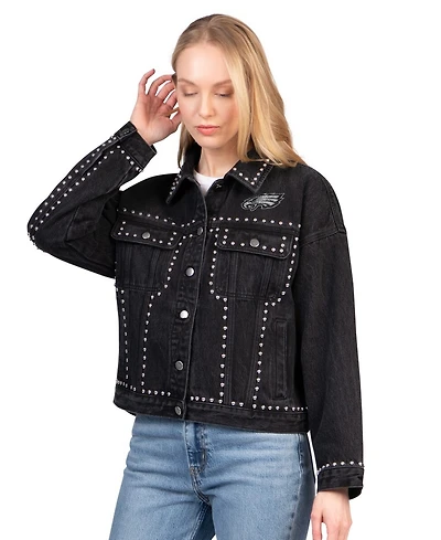 G-iii 4Her by Carl Banks Women's Black Philadelphia Eagles Pit Stop Crew Ii Full-Button Denim Jacket