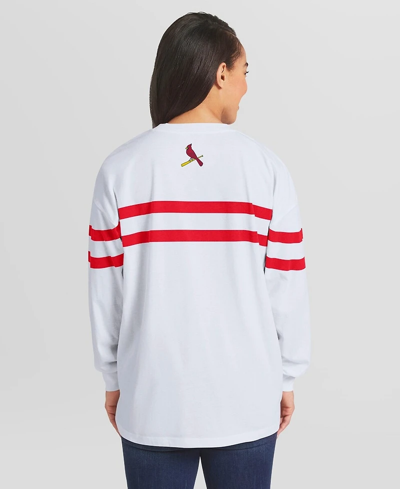 Wear by Erin Andrews Women's White St. Louis Cardinals Oversized Long Sleeve Striped T-Shirt