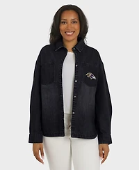 Wear by Erin Andrews Women's Black Baltimore Ravens Washed Oversized Denim Full-Snap Shacket