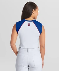 Wear by Erin Andrews Women's White Atlanta Braves Cooperstown Cropped Raglan Tank Top