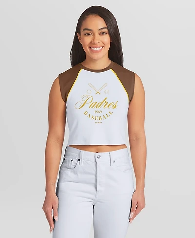 Wear by Erin Andrews Women's White San Diego Padres Cooperstown Cropped Raglan Tank Top