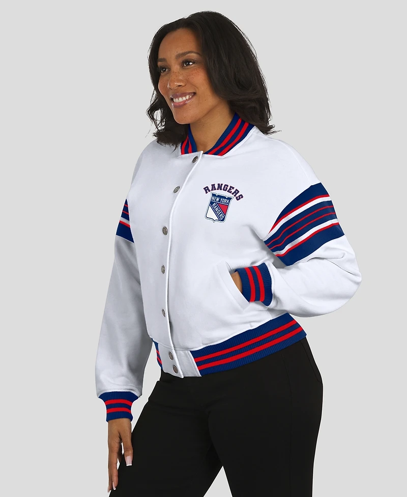 Wear by Erin Andrews Women's White/Blue New York Rangers Full-Snap Fleece Sweatshirt Jacket