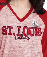 G-iii 4Her by Carl Banks Women's Red/Heather Red St. Louis Cardinals Speed Training 3/4-Sleeve Rhinestone V-Neck T-Shirt