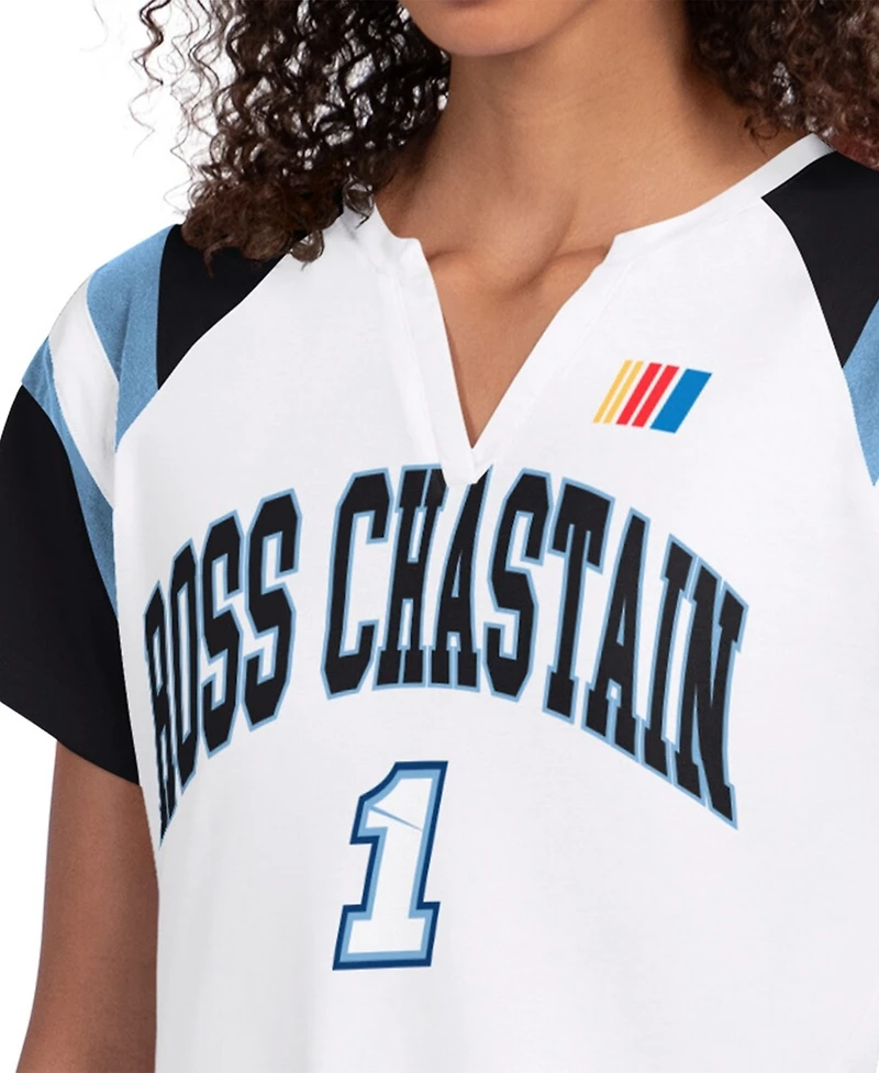 G-iii 4Her by Carl Banks Women's White Ross Chastain Game On Raglan Notch Neck T-Shirt