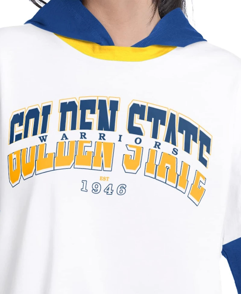 G-iii 4Her by Carl Banks Women's White/Royal Golden State Warriors Key Player Oversized Hooded Long Sleeve T-Shirt