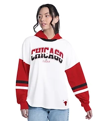 G-iii 4Her by Carl Banks Women's White/Red Chicago Bulls Key Player Oversized Hooded Long Sleeve T-Shirt