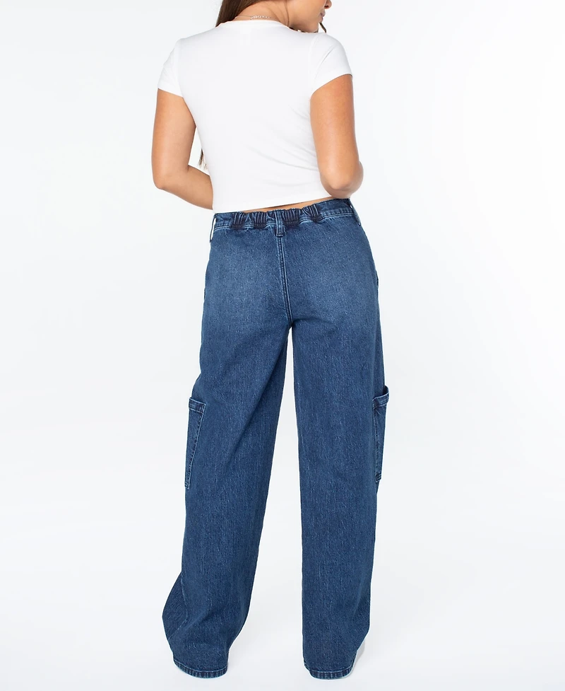 Celebrity Pink Women's Mid-Rise Wide-Leg Cargo Jeans