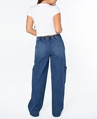 Celebrity Pink Women's Mid-Rise Wide-Leg Cargo Jeans