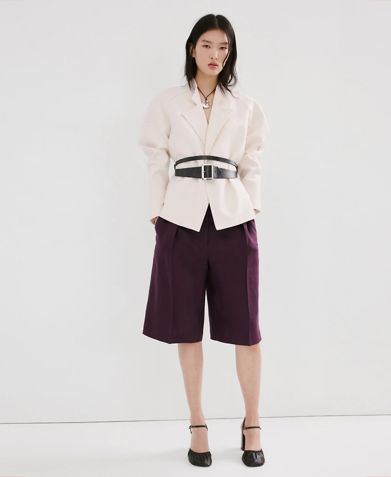 Mango Women's Straight Linen Bermuda Shorts