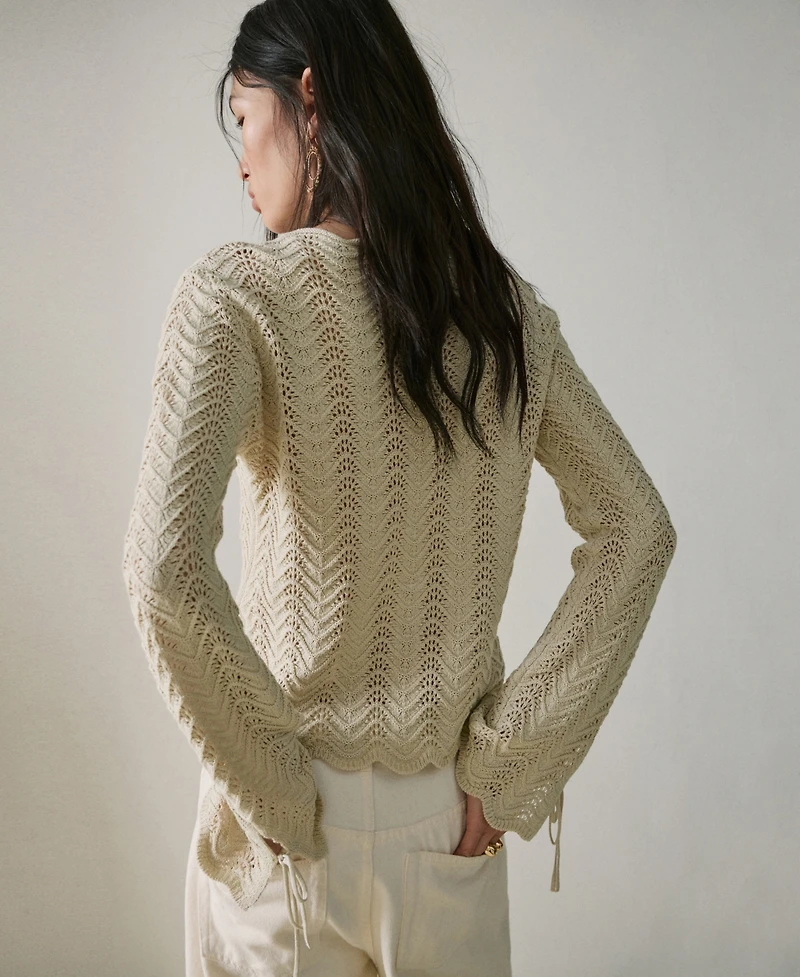 Mango Women's Slit Sleeves Open-Knit Sweater