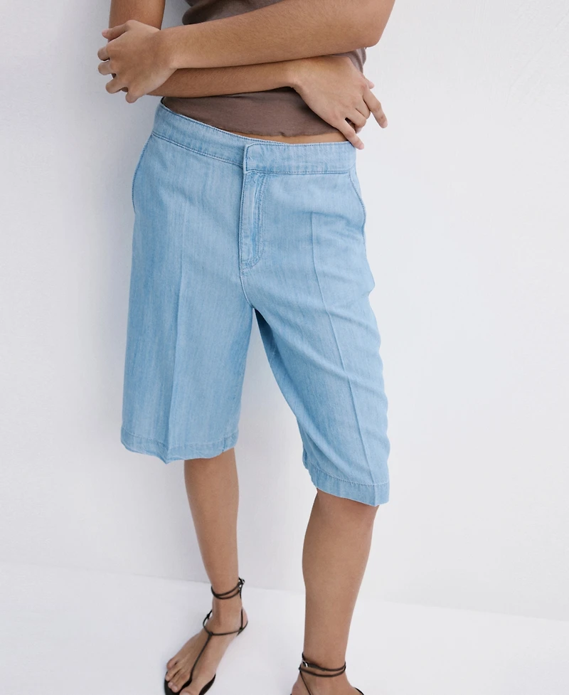 Mango Women's Straight Low-Rise Denim Bermuda Shorts