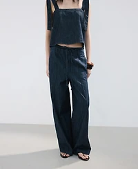 Mango Women's Wide Leg Denim Pants