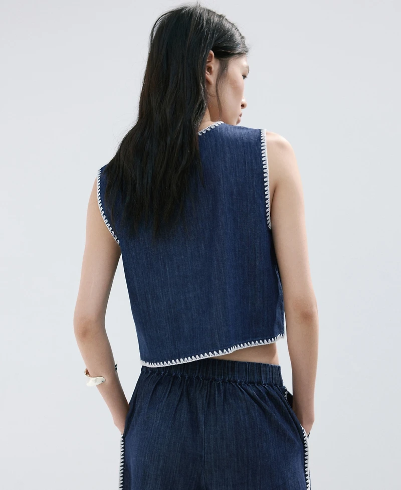 Mango Women's Contrast Trim Denim Top